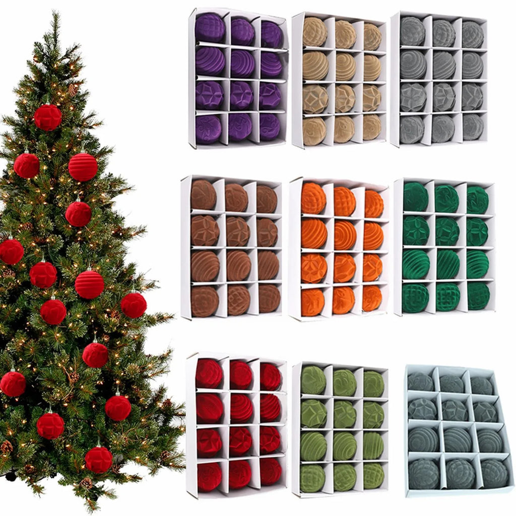 Flocked Christmas Ball Ornament Set – 12-Piece Holiday Tree Baubles | Festive Gift for Her & Home