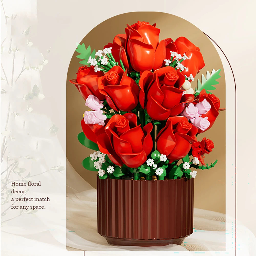 Brick-Built Flower Bouquet Building Set – Eternal Flowers Gift for Teens & Her