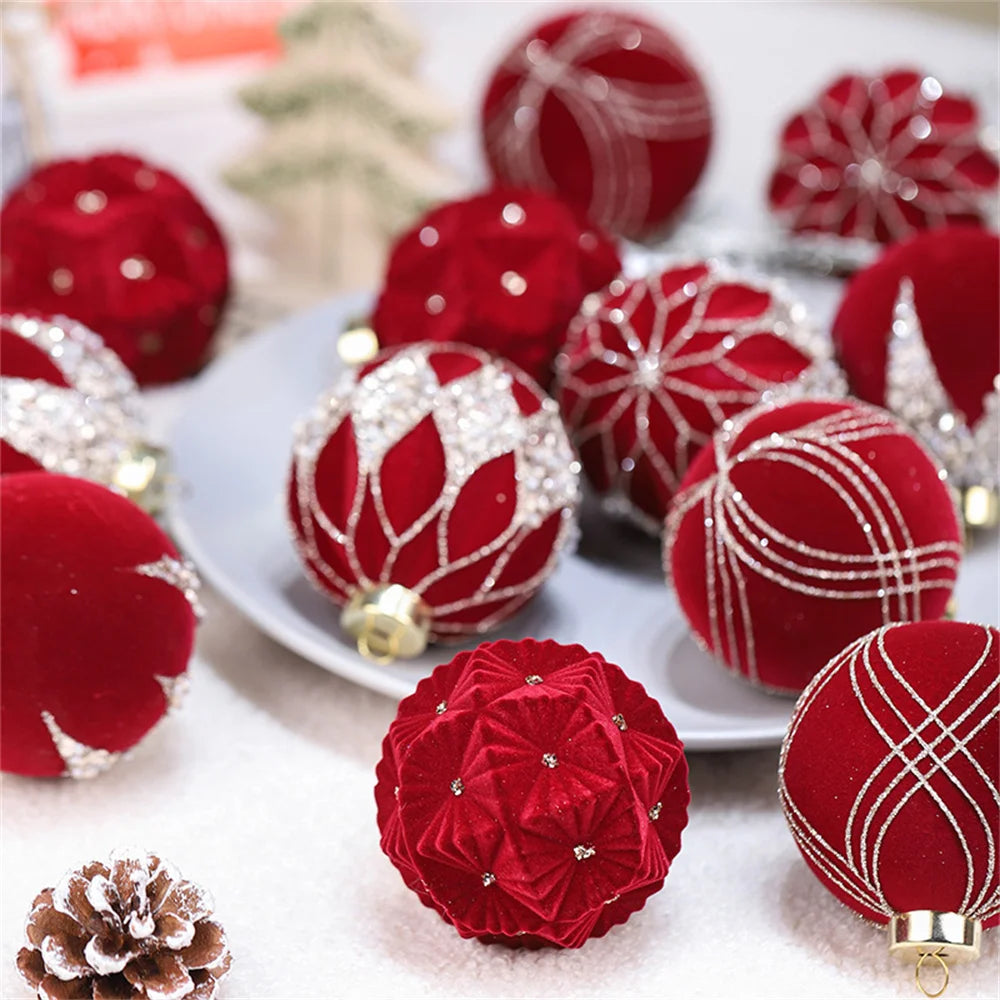 Flocked Christmas Ball Ornament Set – 12-Piece Holiday Tree Baubles | Festive Gift for Her & Home
