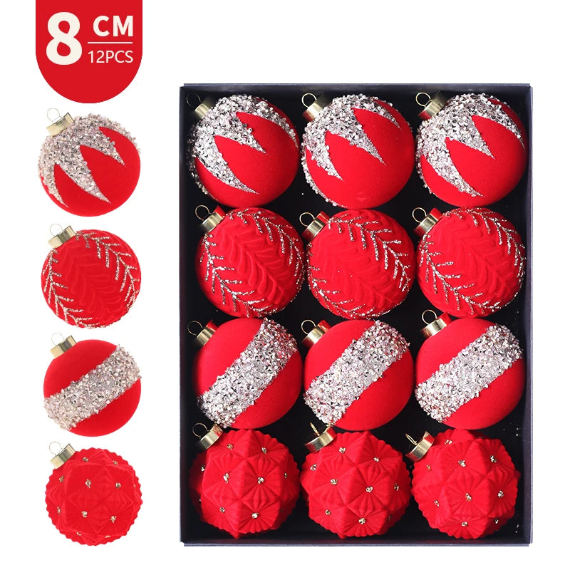 Flocked Christmas Ball Ornament Set – 12-Piece Holiday Tree Baubles | Festive Gift for Her & Home