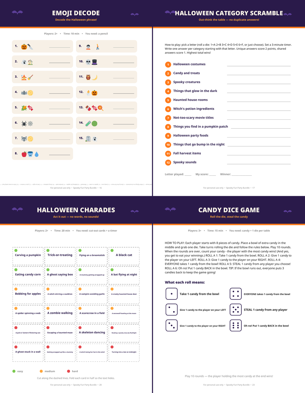 Halloween Party Games Bundle — 16 Printable Halloween Games & Activities for Kids & Adults