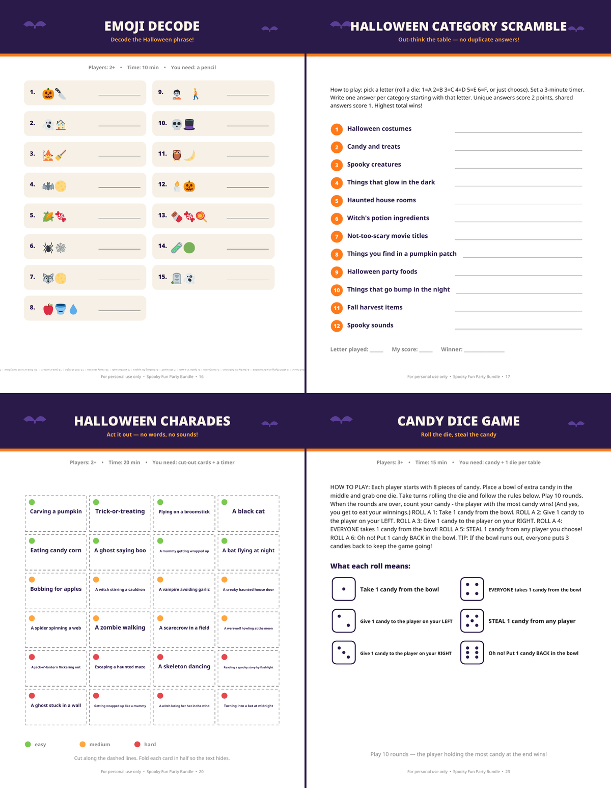 Halloween Party Games Bundle — 16 Printable Halloween Games & Activities for Kids & Adults