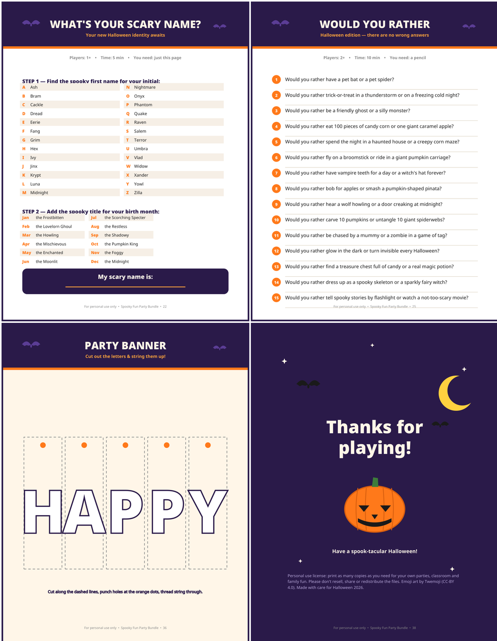 Halloween Party Games Bundle — 16 Printable Halloween Games & Activities for Kids & Adults