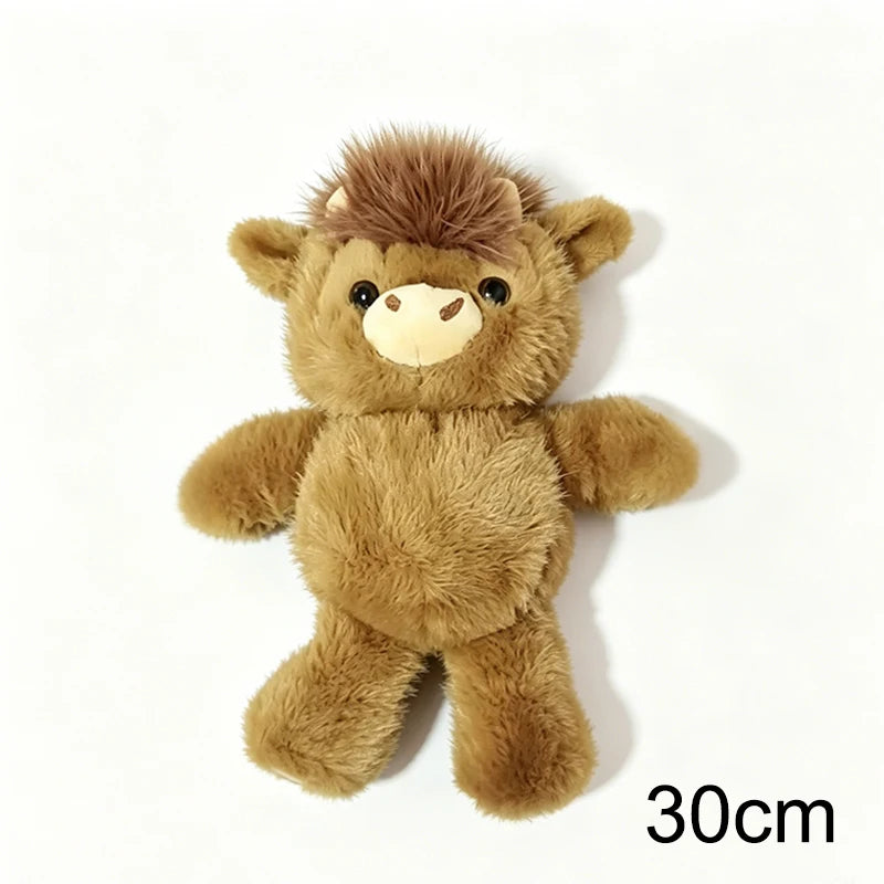 Brown fluffy Highland cow plush with dark brown forelock, 30cm